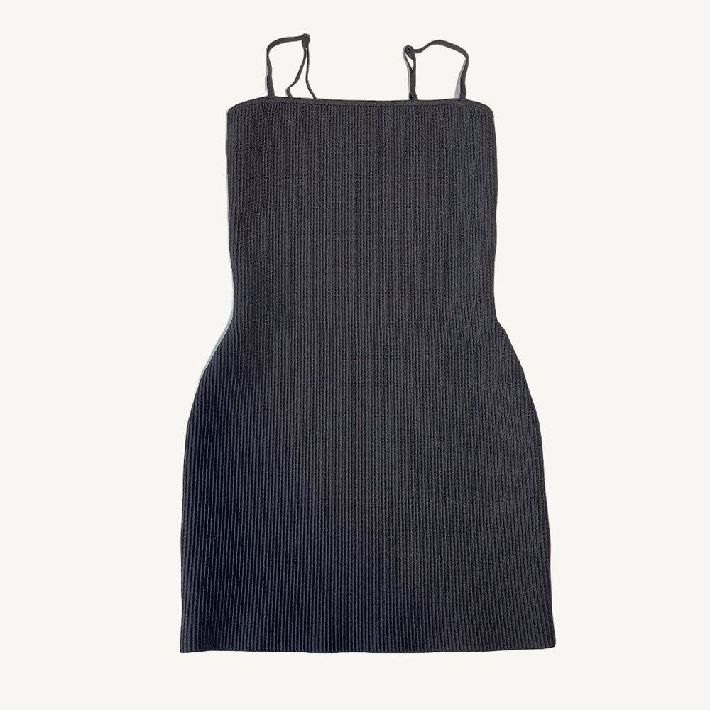Babaton Black Sculpt Knit Cami Ribbed Mini Dress Square Neck Size Small